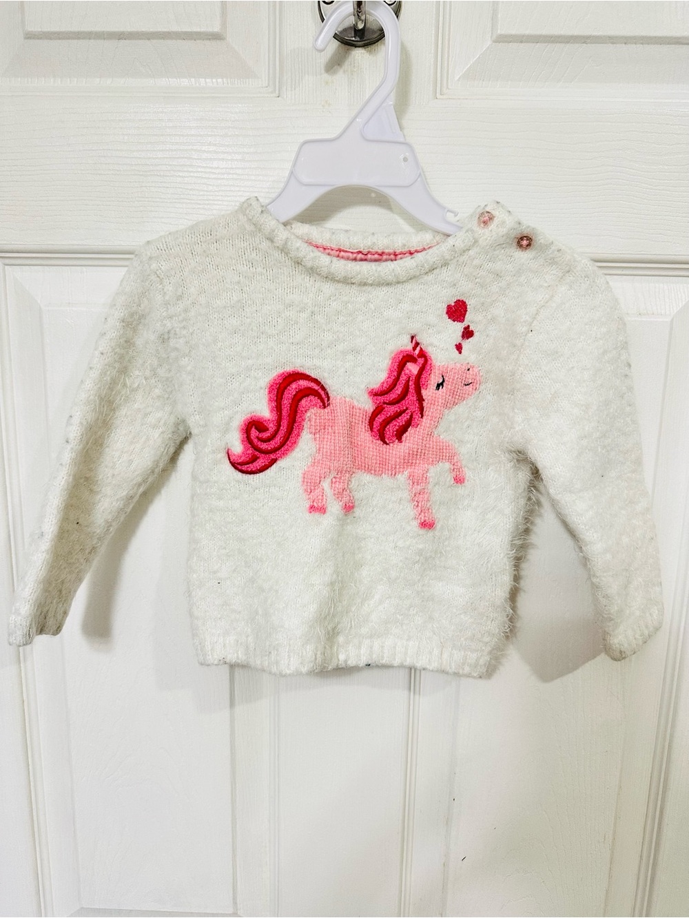 George Cream Sweater with Pink Unicorn Applique